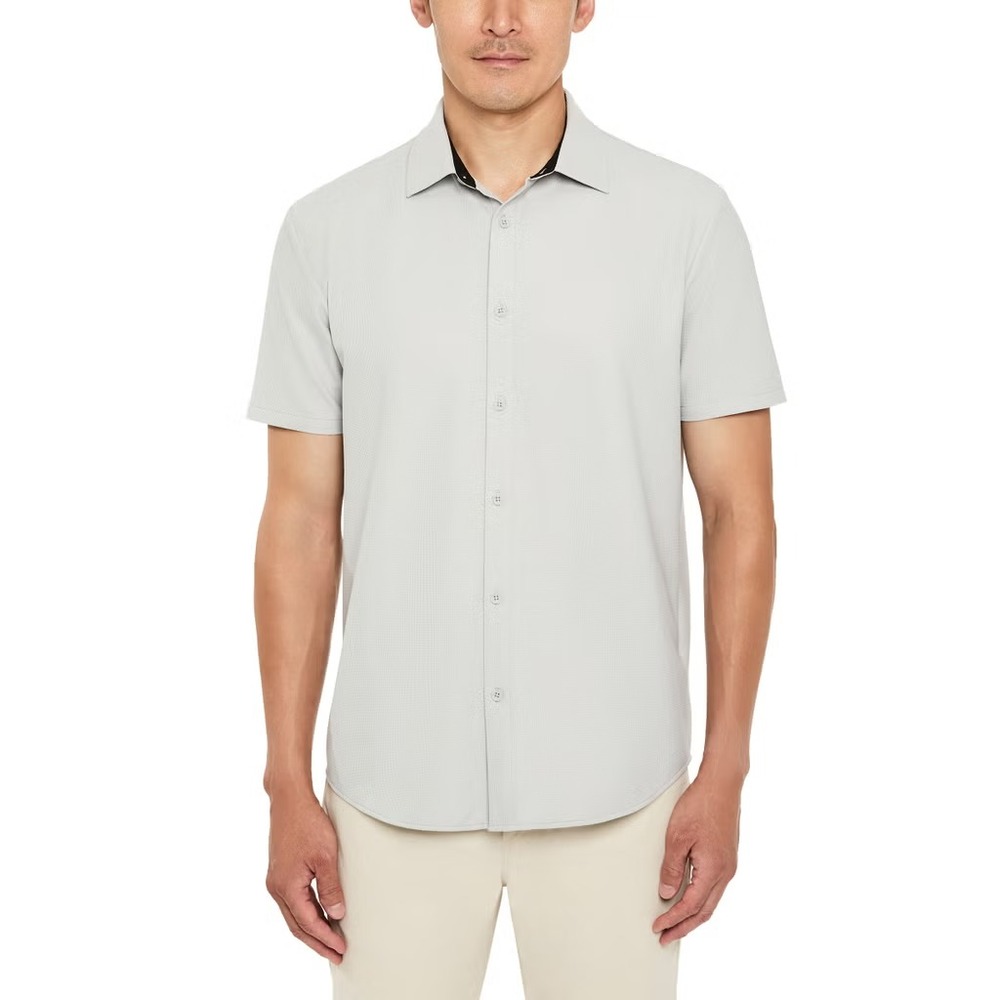Kenneth Cole Men's Short Sleeve Woven Shirt, Gray, Size: Large, New